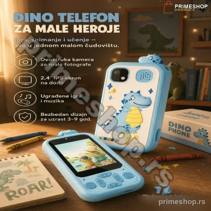 Dečiji DINO telefon u plavoj boji – igra, učenje i kreativnost