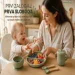 Dečiji silikonski pribor za jelo — set sa tanjirima, kašičicama i podlogom
