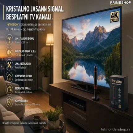 Digitalna Sobna TV Antena na Magnet – DVB-T2 360° Prijem, 5m Kabl
