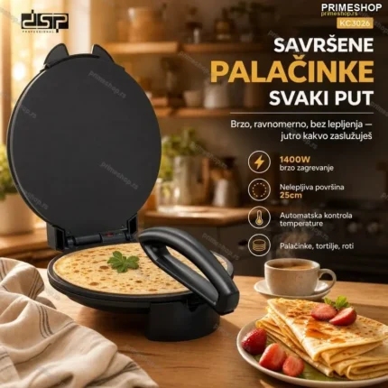 DSP Aparat za Palačinke, Tortilje | 1400W | Nelepljiva Površina 25×25 cm
