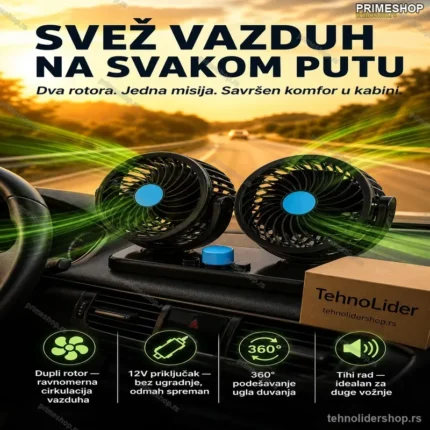 Dupli Ventilator za Auto i Kombi 12V — Efikasno Hlađenje Kabine