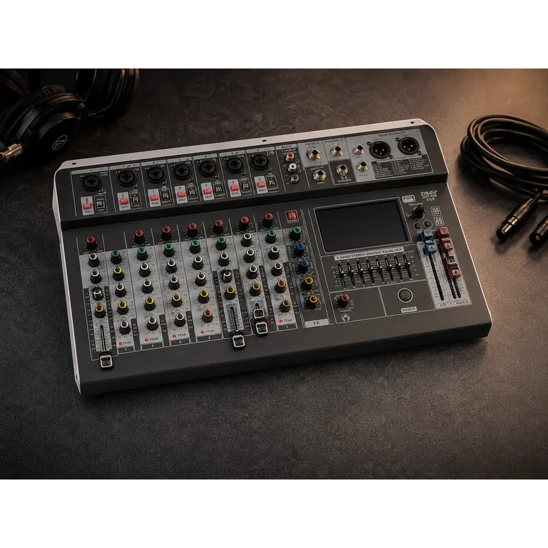 EQ-8 Audio Mikseta 8 Kanala — Bluetooth, USB, Phantom 48V audio mikseta - prednja strana