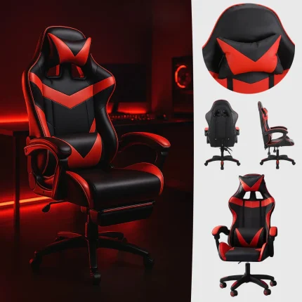 Ergonomska gaming stolica crveno-bela — nosivost 130 kg