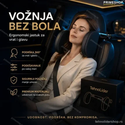 Ergonomski Jastuk za Vrat i Glavu za Auto — Memorijska Pena