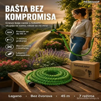 FlexiGarden Rastegljivo Baštensko Crevo sa Prskalicama – 45 m