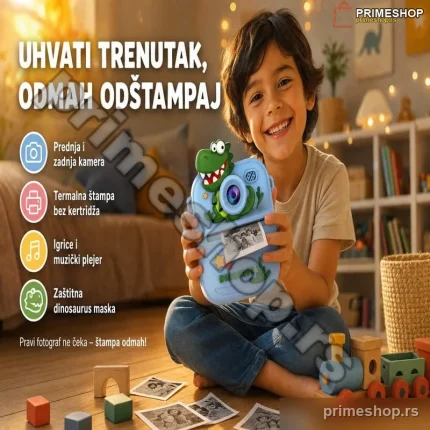 Fotoaparat za decu Dinosaurus sa štampačem – Termalna štampa, kamera i igrice u jednom