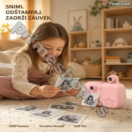 Fotoaparat za decu sa instant termalnim štampačem — 24MP, selfi kamera, štampa bez boje