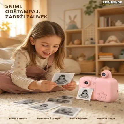 Fotoaparat za decu sa instant termalnim štampačem — 24MP, selfi kamera, štampa bez boje