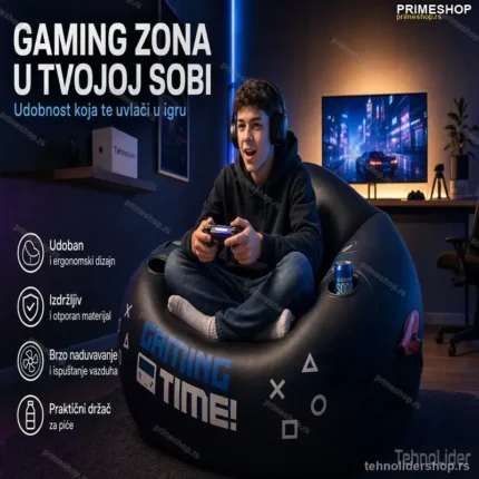 Gaming Fotelja na Naduvavanje za Decu i Tinejdžere sa Držačem za Čašu