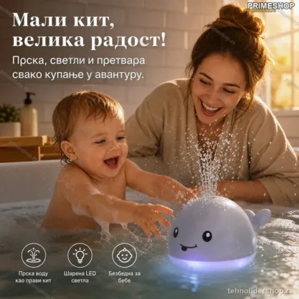 Igračka za Kupanje Bebe — Kit koji Prska Vodu (1–3 God.)