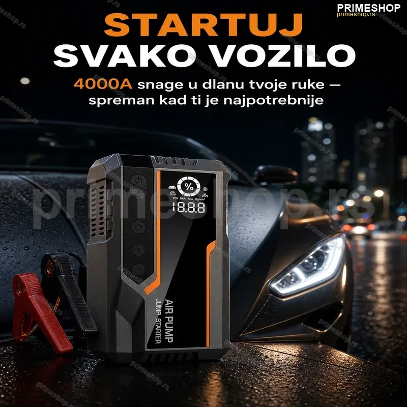 Jump Starter 4000A sa kompresorom i LCD ekranom – Prenosivi starter za auto Jump Starter 4000A sa kompresorom i LCD ekranom – Prenosivi starter za auto