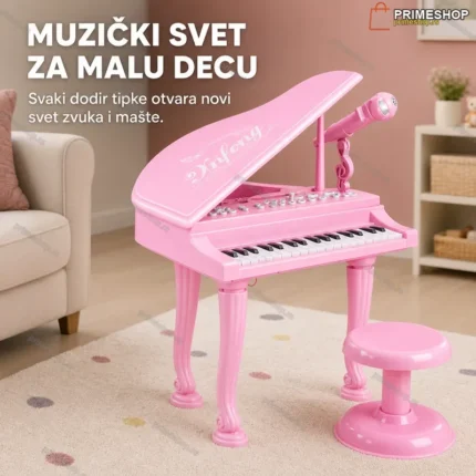 Klavir za decu sa mikrofonom, stolicom i 36 tipki