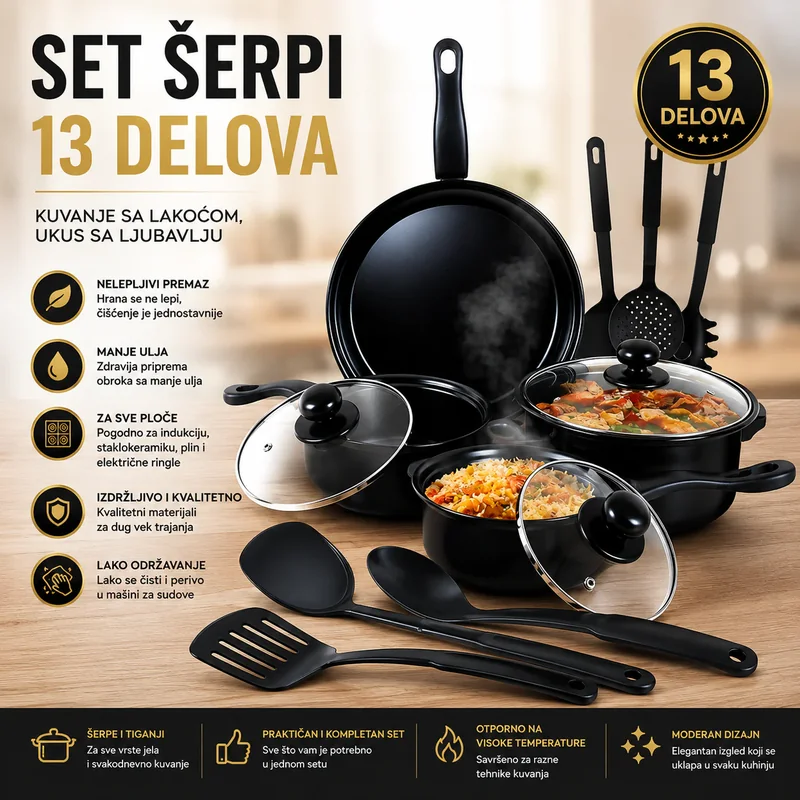 Komplet šerpi sa neprianjajućim premazom — 13 delova set šerpi - detalji