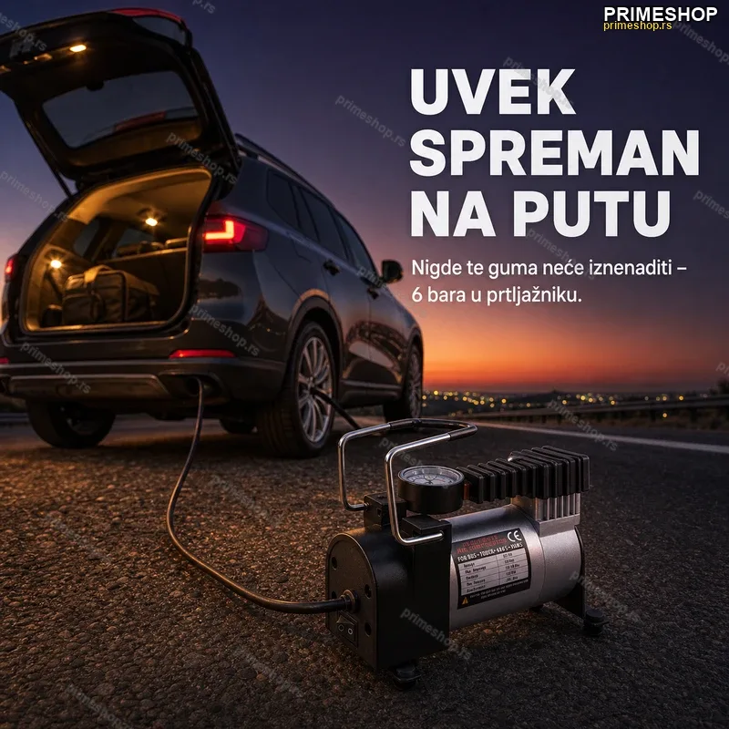 Kompresor za Pumpanje Guma 12V – Metalno Kućište, do 6 bara