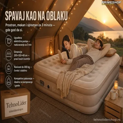 Krevet na Naduvavanje za Dvoje sa Jastukom i Ugrađenom Pumpom 200×150×40 cm
