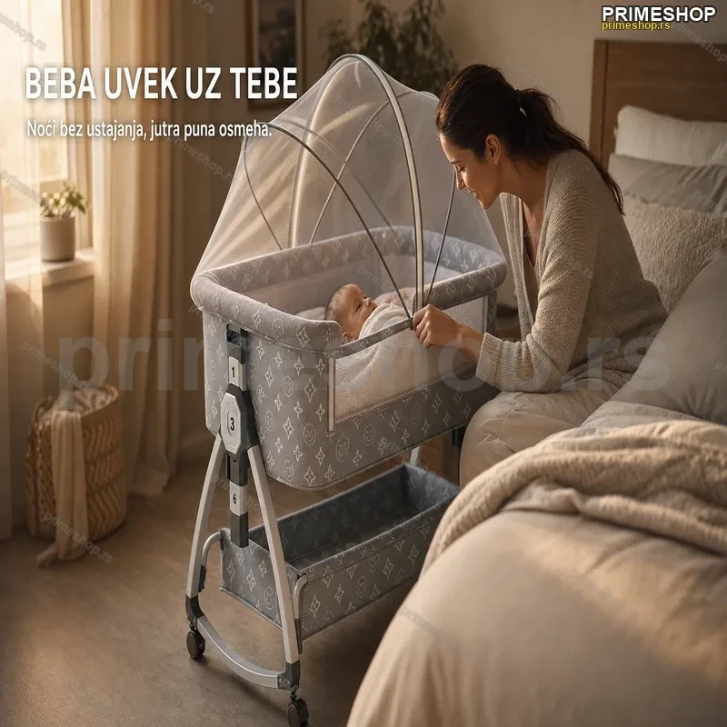 Krevetac i kolevka za bebe 2u1 sa dušekom i komarnikom Krevetac i kolevka za bebe 2u1 sa dušekom i komarnikom