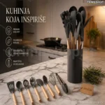 Kuhinjski Set Pribora 12 Delova – Silikon i Drvo
