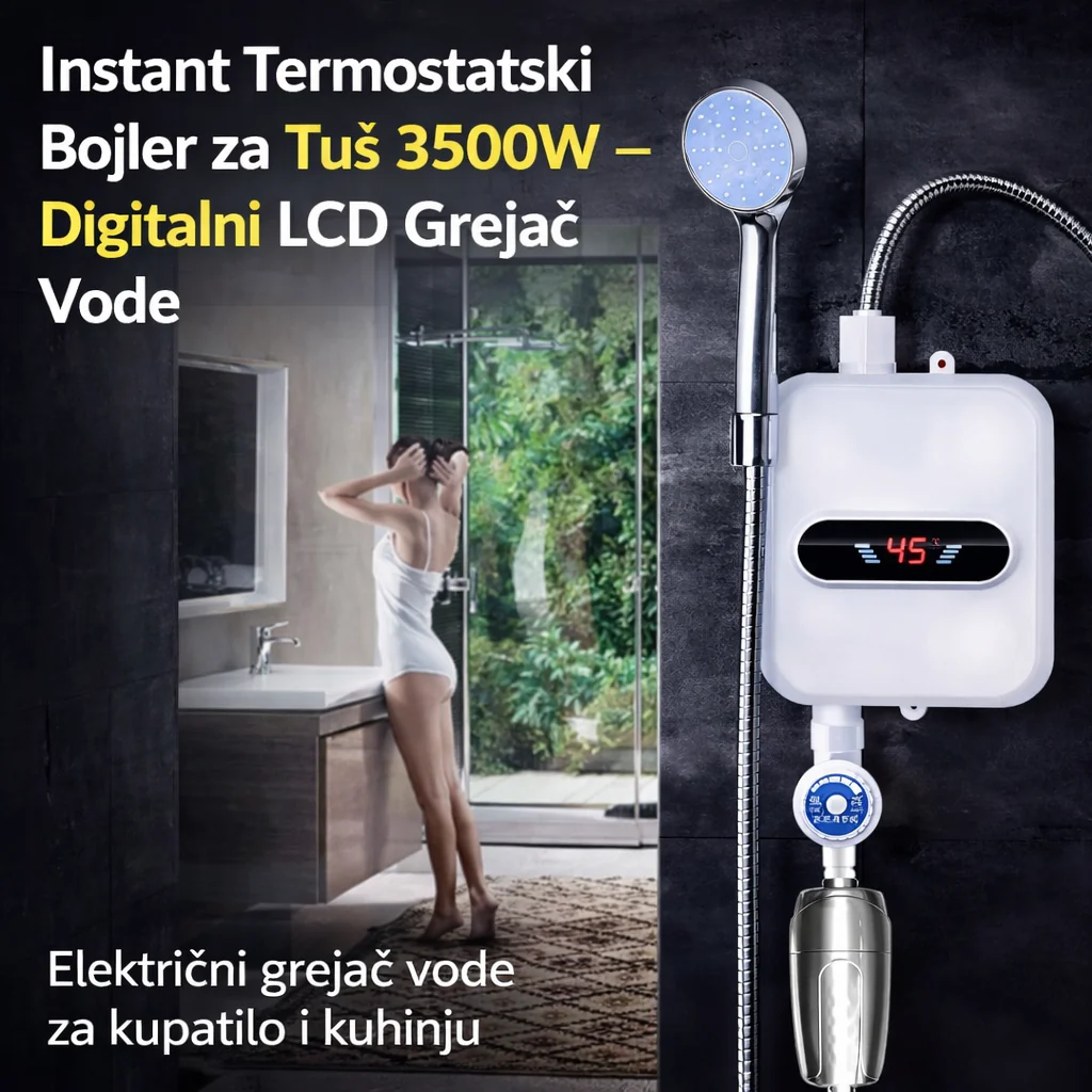 LCD Protočni Grejač Vode sa Termostatom 3500W protočni grejač vode - prednja strana
