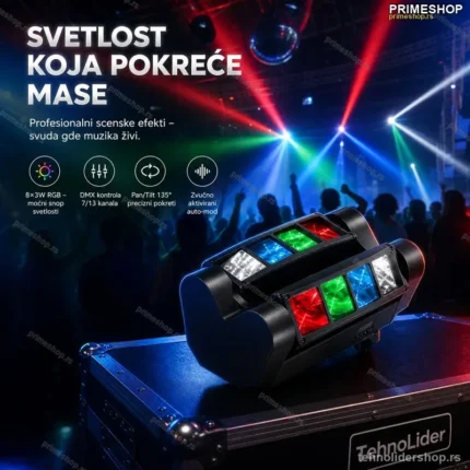 LED Spider Moving Head 8×3W RGB – Scenska Rasveta za Klubove i DJ