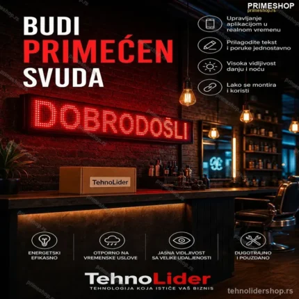 LED Svetleća Reklama Crvena 100×20 cm – Upravljanje Putem Aplikacije