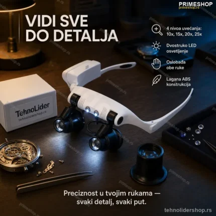 Lupa Naočare sa LED Svetlom – 4 Nivoa Uvećanja (10x 15x 20x 25x)