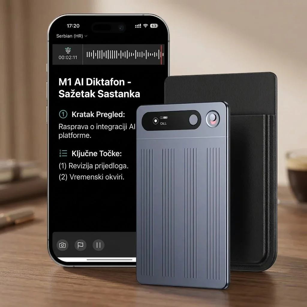 M1 AI Snimač Glasa sa Bluetooth-om i Auto-Transkripcijom AI diktafon - prednja strana