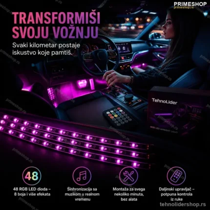 Magična LED Svetla za Auto Enterijer – Set 4 Trake sa Daljinskim