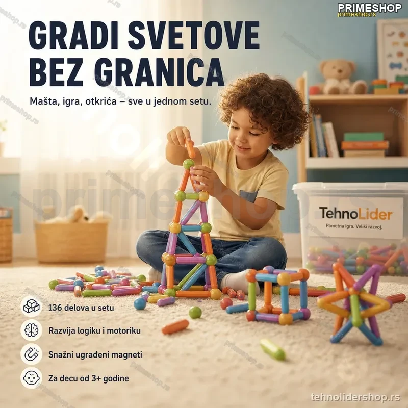Magnetni Set Štapića i Kugli 136 Delova – 3D Edukativna Igračka za Decu Magnetni Set Štapića i Kugli 136 Delova – 3D Edukativna Igračka za Decu