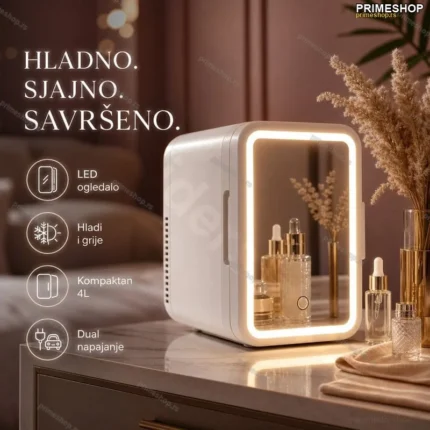Mini frižider 4L sa ogledalom i led svetlom 220v i 12v