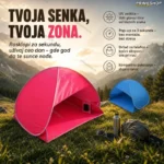 Mini Pop-Up šator za plažu sa UV zaštitom – Senka za glavu, držač za telefon i bočni džepovi | Plavi i Rozi