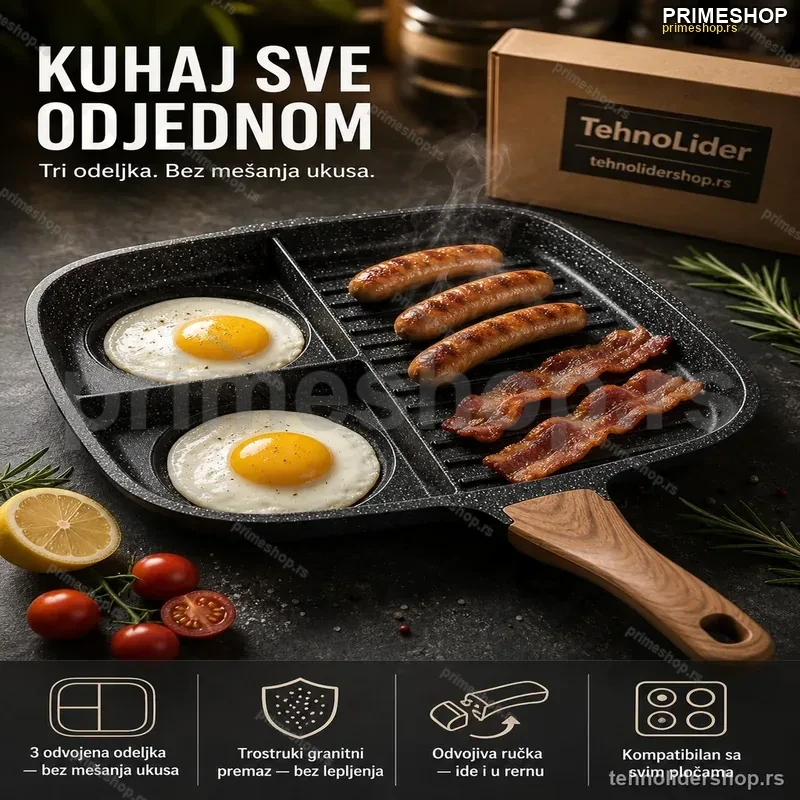 Multifunkcionalni Tiganj 3u1 — Liveni Aluminijum sa Granitnim Premazom Multifunkcionalni Tiganj 3u1 — Liveni Aluminijum sa Granitnim Premazom