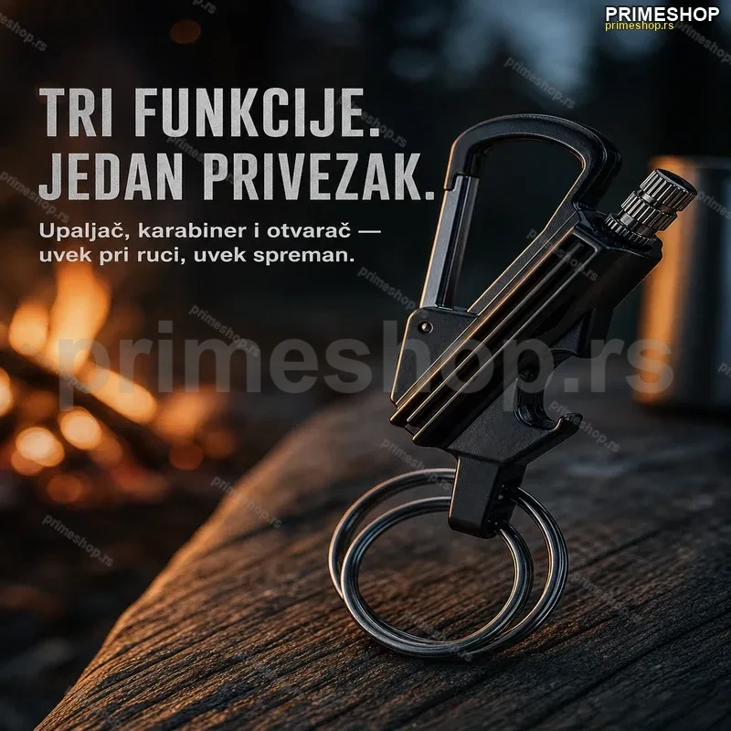 Multifunkcionalni Upaljač Privezak sa Karabinerom i Otvaračem za Flaše