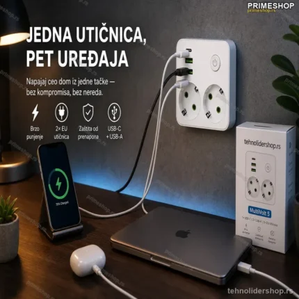 MultiVolt 5 – Produžni Kabl sa USB Punjačem i Zaštitom od Prenapona