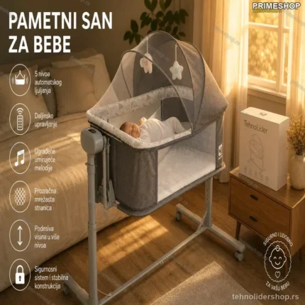 Pametni Next To Me Krevetić za Bebe sa Automatskim Ljuljanjem, Bluetooth Muzikom i Sleep Sensing Sistemom