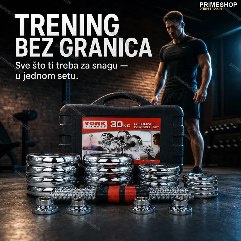 Podesive bučice 30kg sa šipkom za spajanje — komplet za kućni trening Podesive bučice 30kg sa šipkom za spajanje — komplet za kućni trening