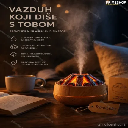 Prenosivi Mini Ovlaživač Vazduha sa Efektom Vatre i Aktivnim Ugljem – 300ml USB