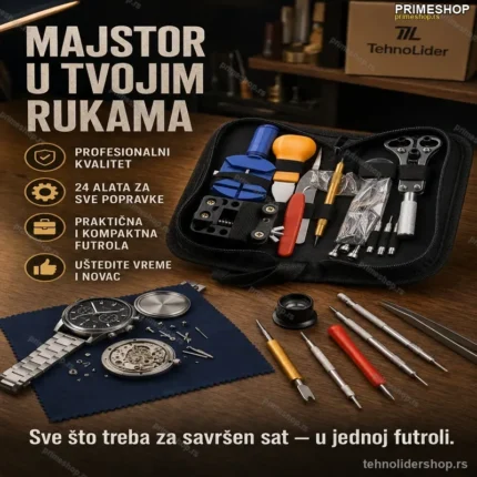 Profesionalni Set Alata za Popravku Satova – 24 Komada u Futroli