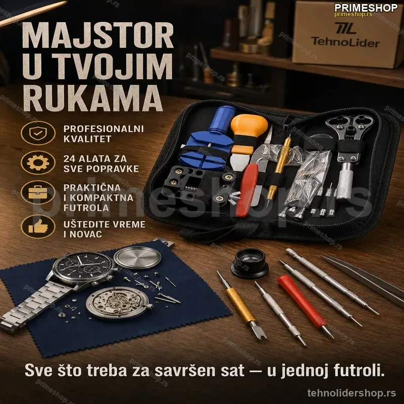 Profesionalni Set Alata za Popravku Satova – 24 Komada u Futroli Profesionalni Set Alata za Popravku Satova – 24 Komada u Futroli