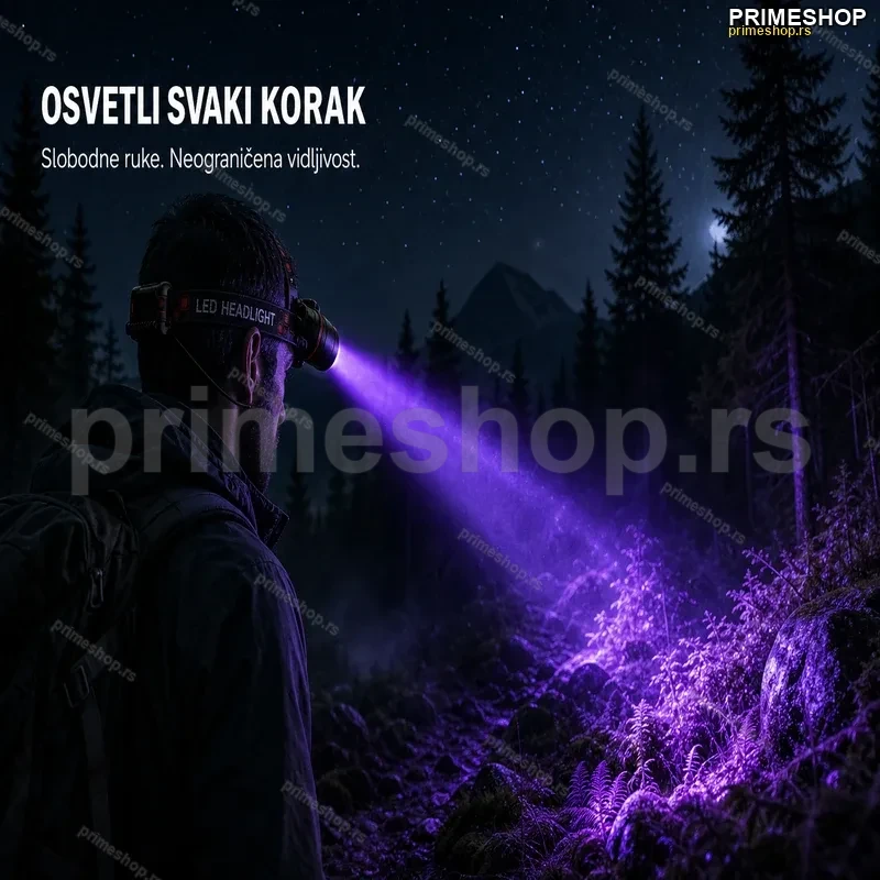 Punjiva Naglavna Lampa Sa UV Svetlom, Zumom i IPX68 Zaštitom Punjiva Naglavna Lampa Sa UV Svetlom, Zumom i IPX68 Zaštitom