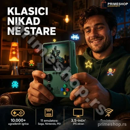 Retro džepna konzola X6 sa 10.000+ igrica i 11 emulatora — 3.5 inča ekran