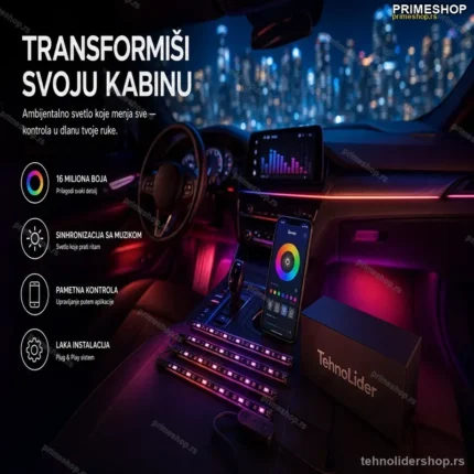 RGB LED Trake za Auto Enterijer – Set od 4 Komada sa App Kontrolom
