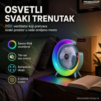 RGB Stoni Ventilator sa Šarenim Osvetljenjem za Dom i Kancelariju