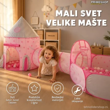 Roze 3 u 1 dečija igraonica – mali svet mašte u jednom setu