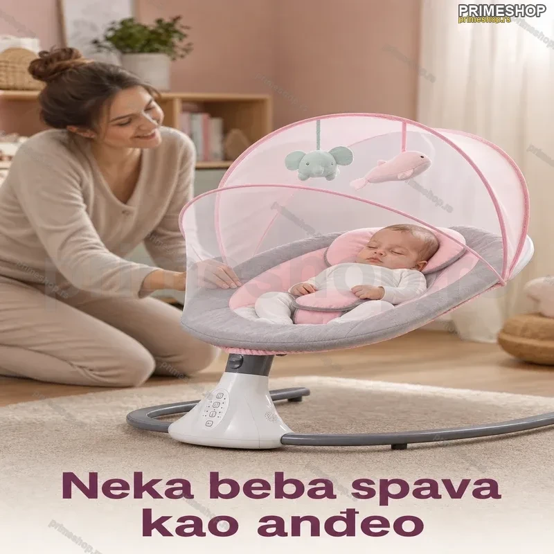 Roze električna ljuljaška za bebe sa Bluetoothom Roze električna ljuljaška za bebe sa Bluetoothom