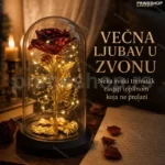 Ruža u staklenom zvonu sa LED svetlom — zlatna