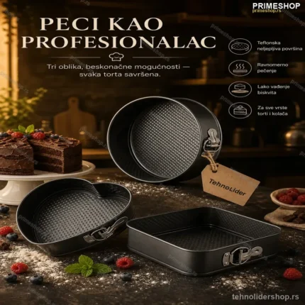Set Kalupa za Torte – Krug, Kvadrat i Srce (3 Komada)