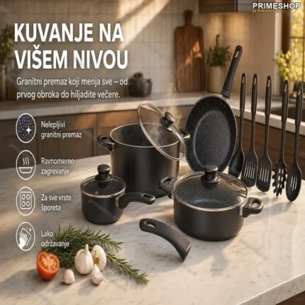 Set šerpi 13 delova sa granitnim nelepljivim premazom – za sve vrste šporeta