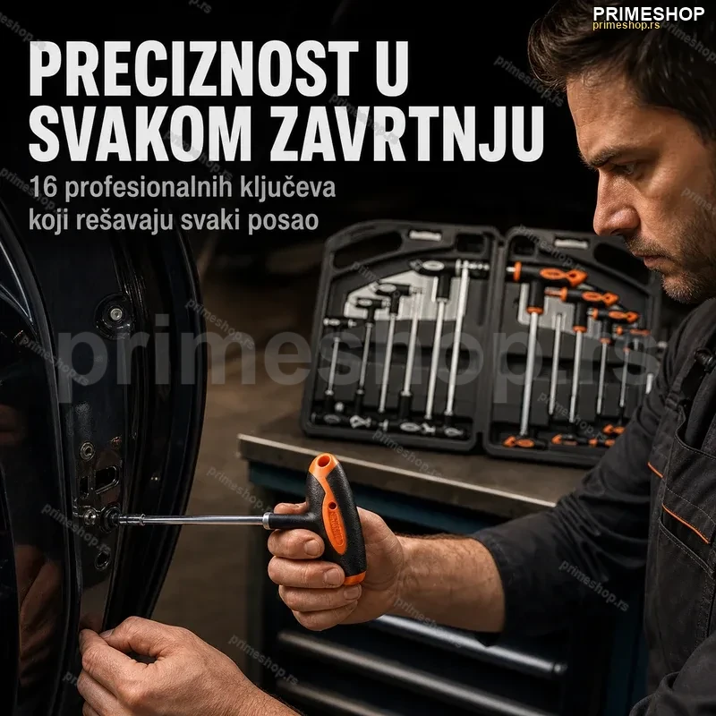 Set Torex i Imbus Ključeva sa T Ručkom – 16 Komada, Chrome Vanadium Set Torex i Imbus Ključeva sa T Ručkom – 16 Komada, Chrome Vanadium