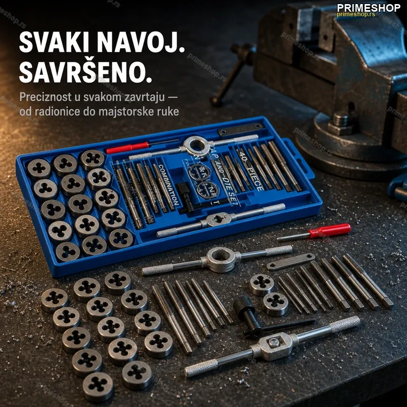 Set Ureznica i Nareznica Navoja – 40 Delova, M3–M12 i NPT Set Ureznica i Nareznica Navoja – 40 Delova, M3–M12 i NPT