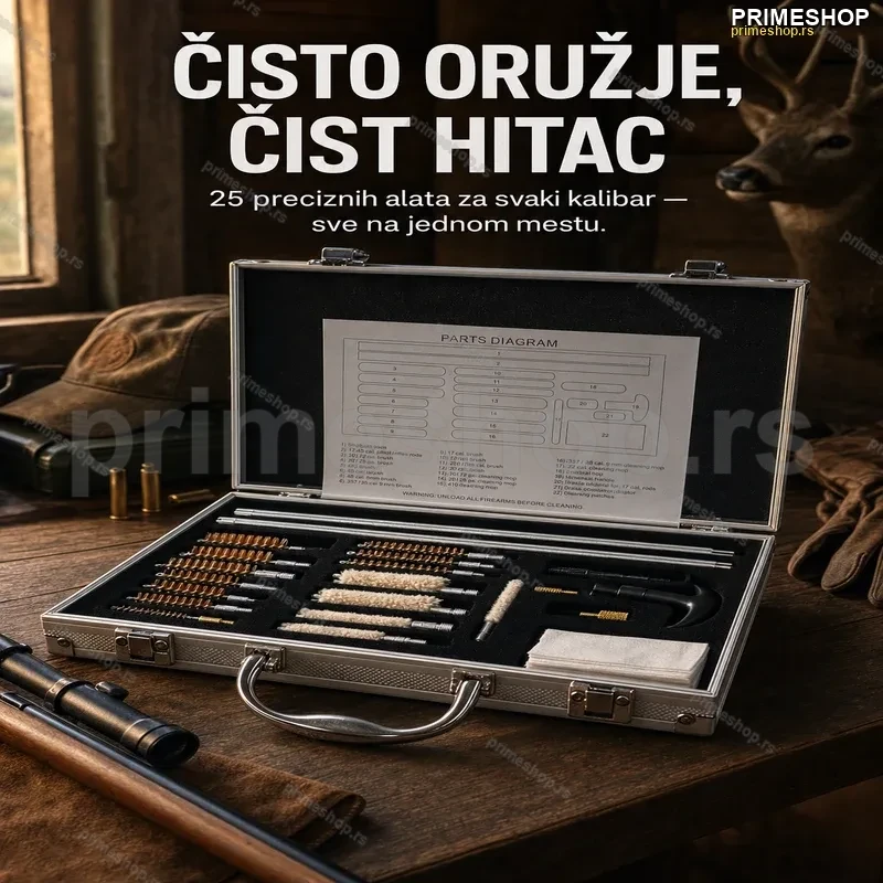 Set za čišćenje oružja u aluminijskom koferu — 25 delova Set za čišćenje oružja u aluminijskom koferu — 25 delova